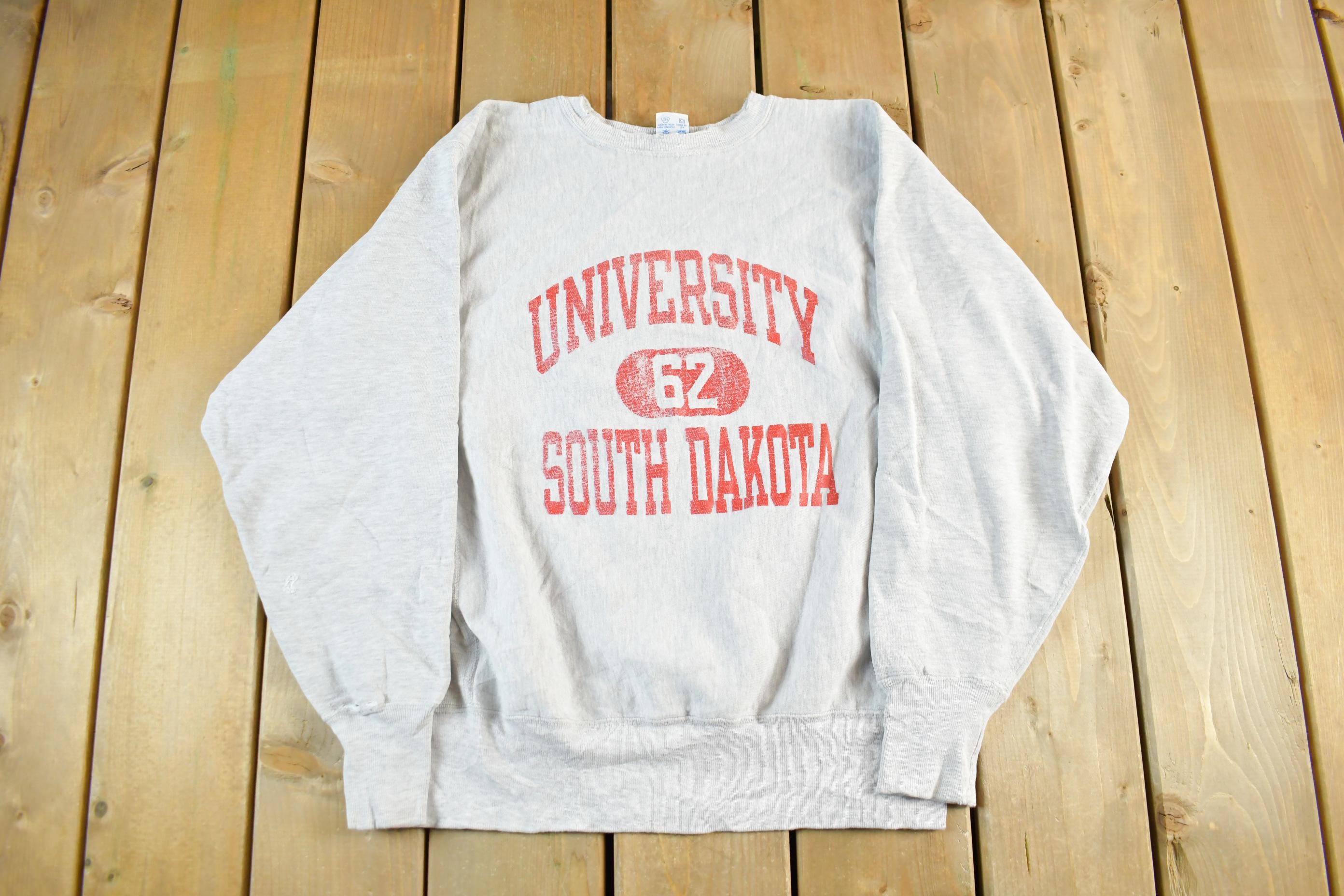 Vintage 1990s University of South Dakota Champion Reverse Weave Warmup Crewneck Sweatshirt Men's Large
