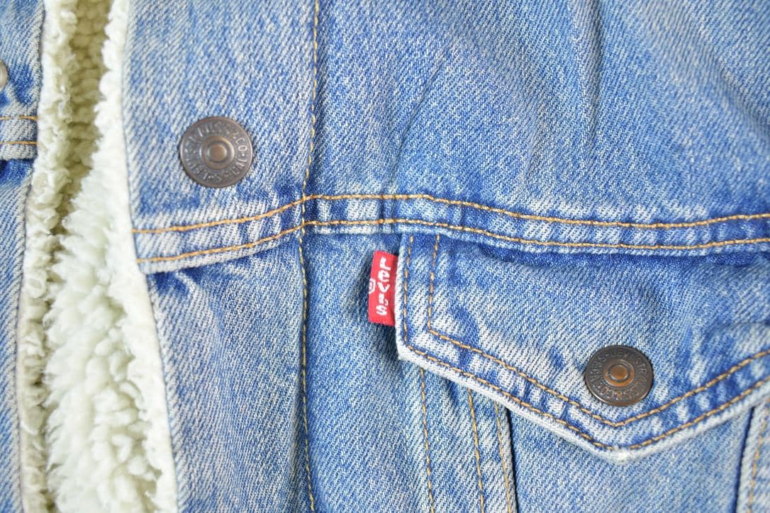 Vintage 1990s Levi's Sherpa Faded Denim Trucker Jean Jacket Red Tab USA Made Jacket