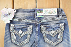 Vintage Deadstock Y2K Grace In LA Bedazzled Bootcut Low Rise Jeans Women's Size 26 x 29