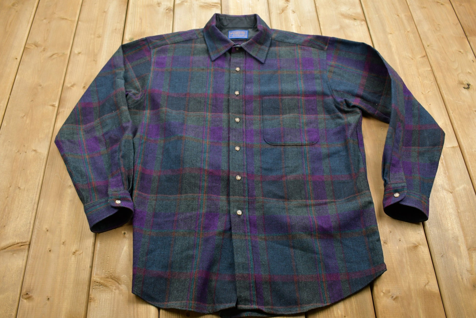 Vintage 1950s Pendleton Plaid Button Up Long Sleeve Shirt