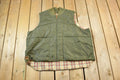 Vintage 1990s Lauren Hunter Green Plaid Blanket Lined Puffer Vest