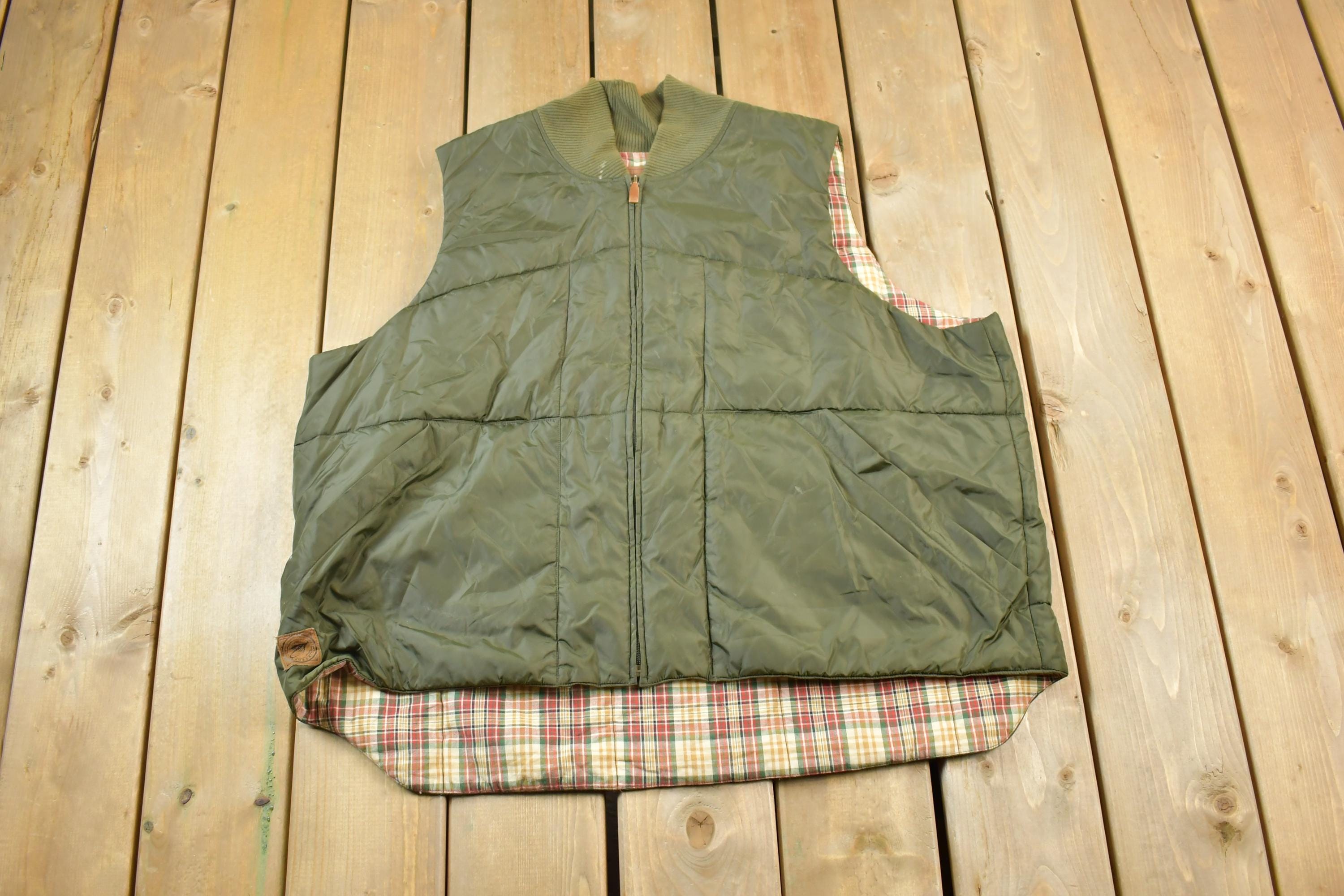 Vintage 1990s Lauren Hunter Green Plaid Blanket Lined Puffer Vest