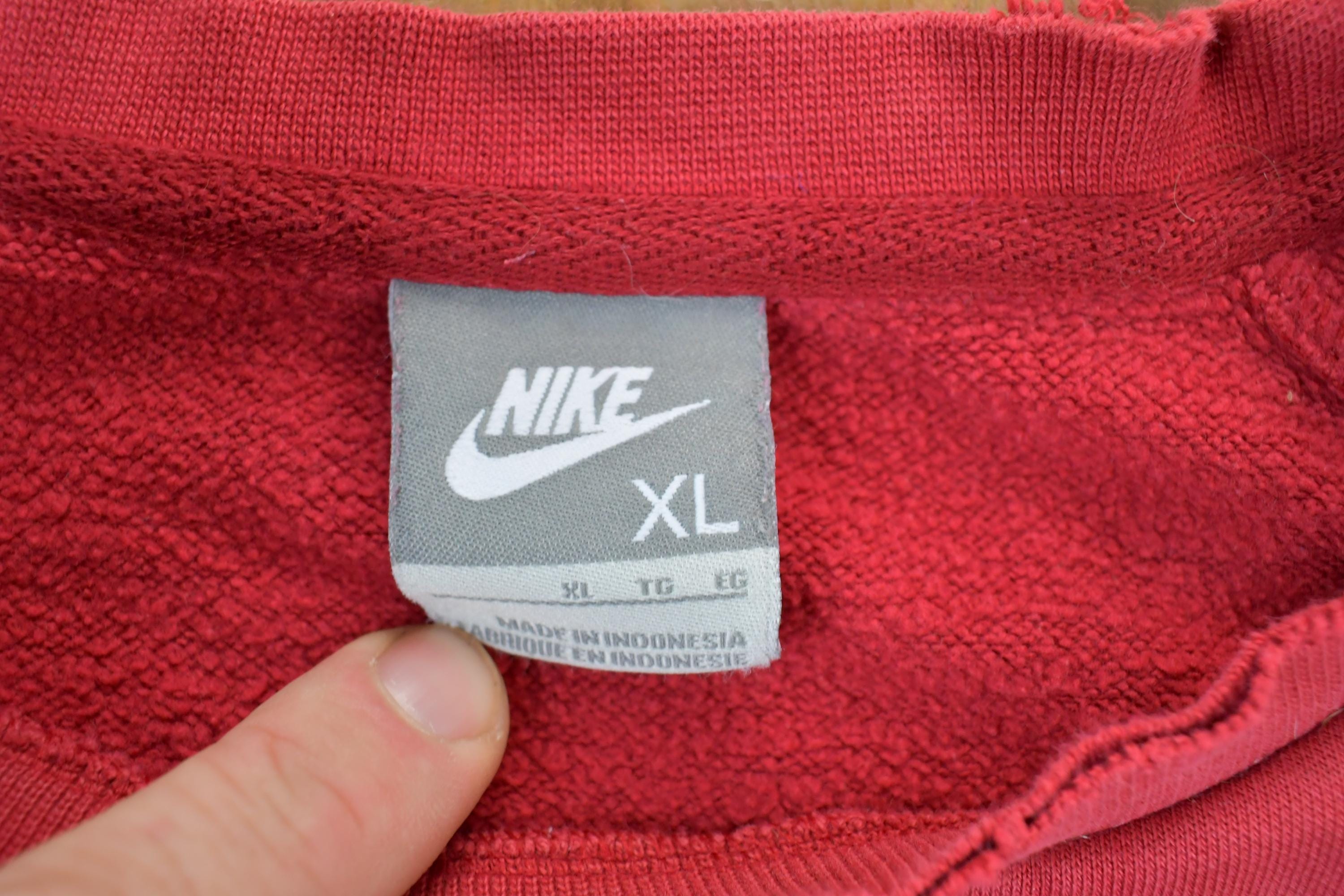 Vintage 1990s Red Nike Embroidered Mini Swoosh Crewneck Sweatshirt