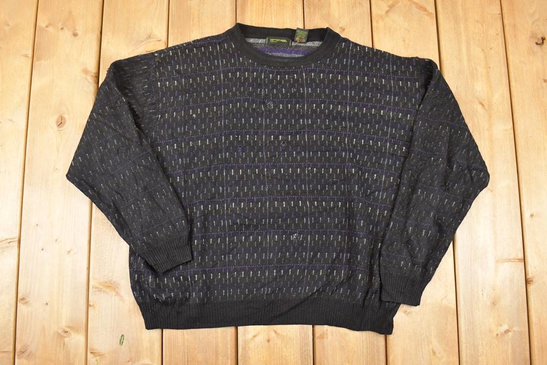 Vintage 1990s Cotton Reel Abstract Knit Crewneck Sweater Mens L