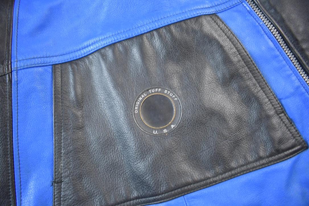 Vintage 1990s UB Tuff Heavy Weight Color Block Leather Jacket Made In USA