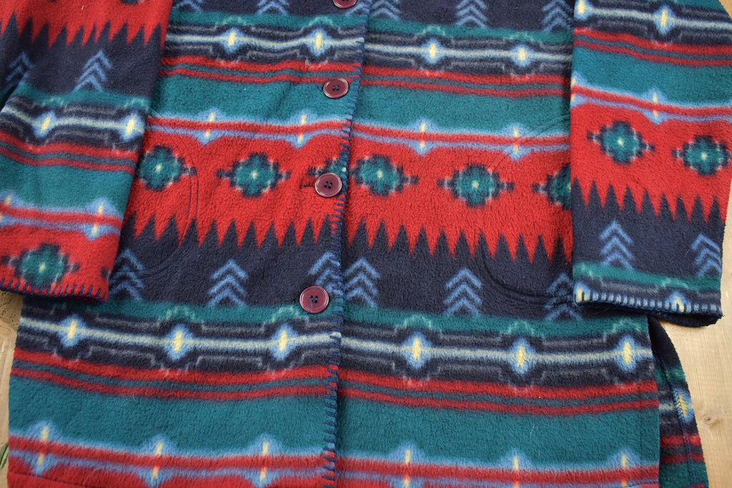 Vintage 1980s Pattern Fleece Button Up