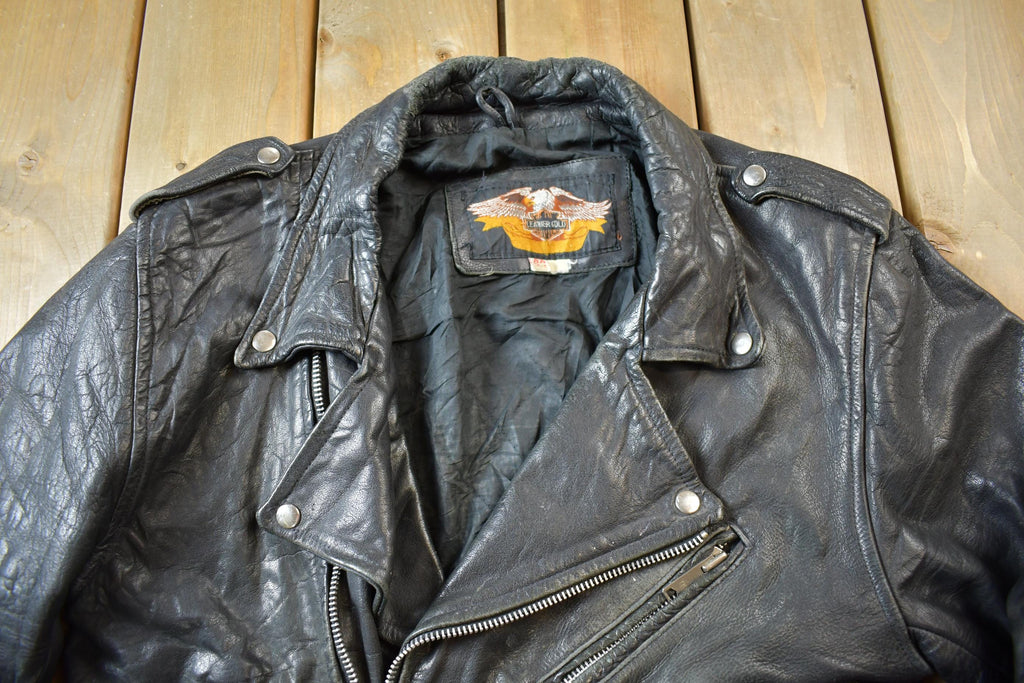 Vintage 1980s Leather Gold Biker Jacket - 44R