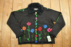 Vintage 1990s Berer Floral Embroidered Knitted Button Up Sweater