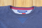 Vintage 1990s Tommy Hilfiger Classic Navy Knit Crewneck Sweater  90s Crewneck  Made In USA  Preppy Crest Logo