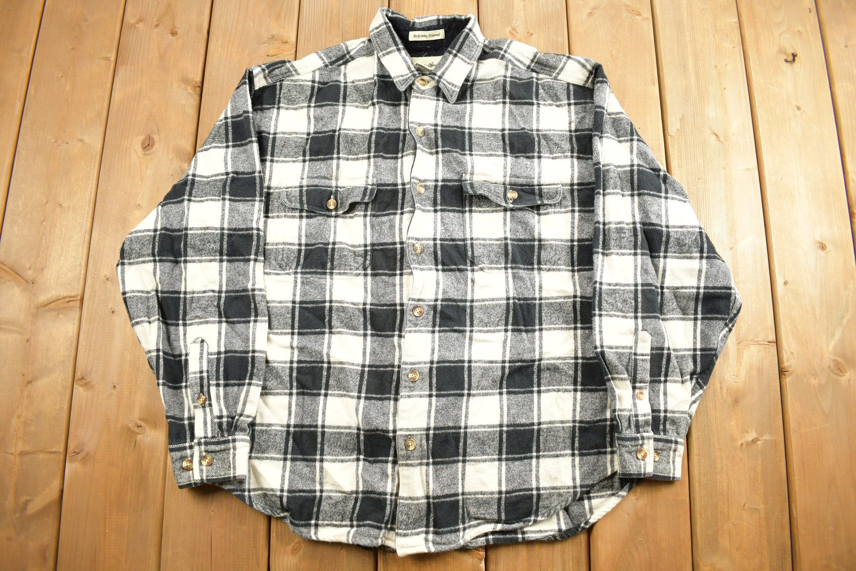 Vintage 1990s Eddie Bauer Plaid McKinley Flannel Button Up Shirt  90s Button Up  Vintage Flannel  Plaid Shirt  100% Cotton  Eddie Bauer