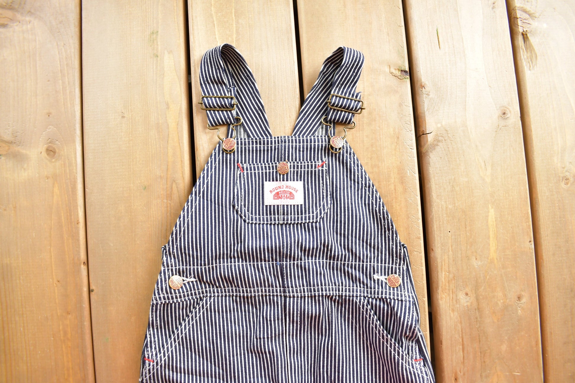 Vintage 1960s Round House Hickory Striped Youth Denim Jean Overalls Size 24 x 15