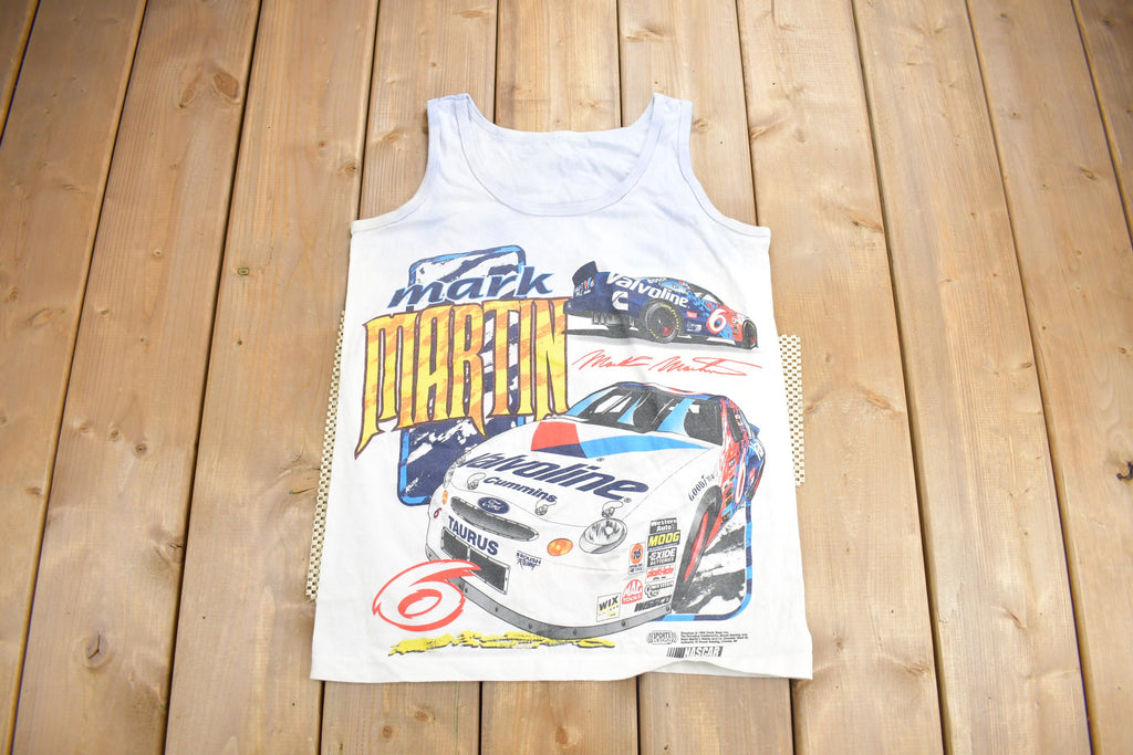 Vintage 1990s Mark Martin Nascar All Over Print Graphic Tank Top Shirt
