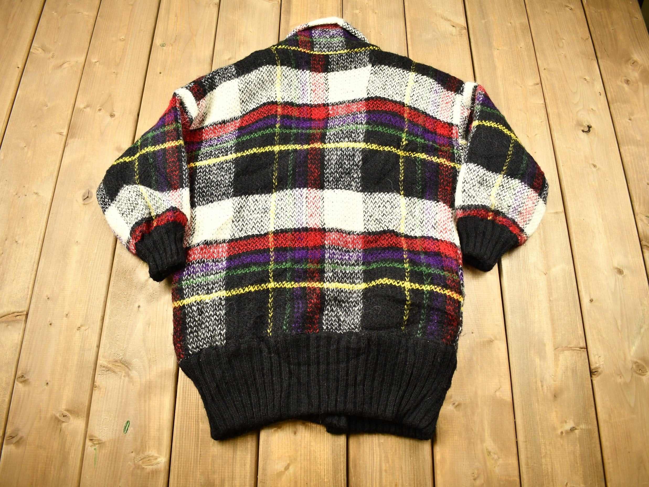 Vintage 1990s Heavy Weight Plaid Cardigan Sweater