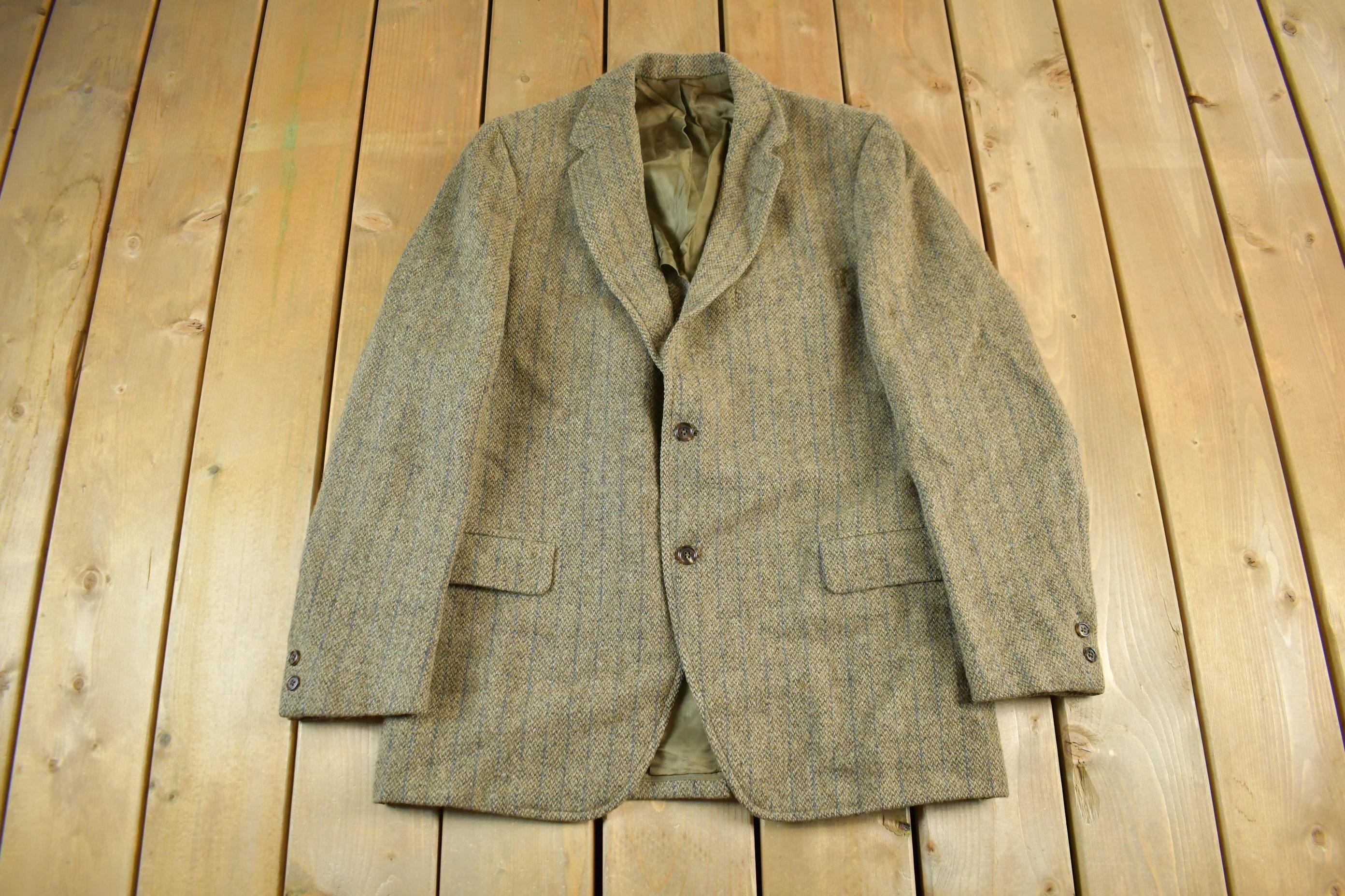Vintage 1960s Harris Tweed Hand Woven Wool Two Button Blazer Jacket Men's Medium