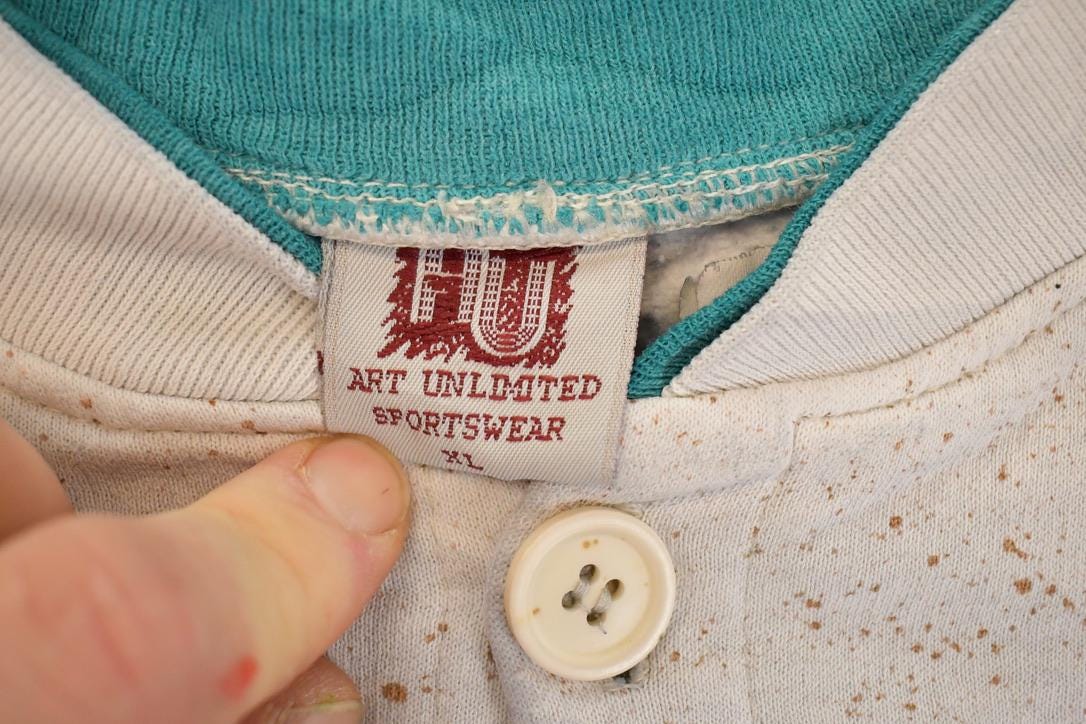 Vintage 1990s Art Unlimited Abstract AOP Graphic Print Button Up Crewneck Sweatshirt Men's L / Made In USA / 90's Double Collar Sweater