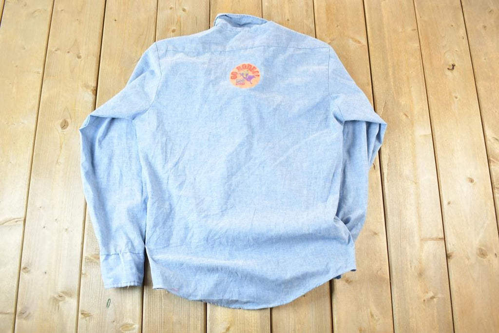 Vintage 1970s Lee Riders Go Rodeo Denim Bread Button Up Shirt Men's L