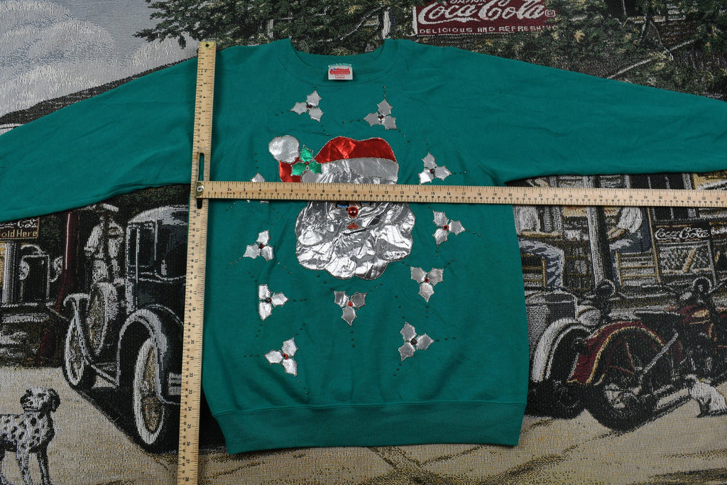 Vintage 1980s Santa Claus Christmas Sweater , Made In USA , 80s Holiday Crewneck , Winter Wear , Festive Graphic , Raglan Cut