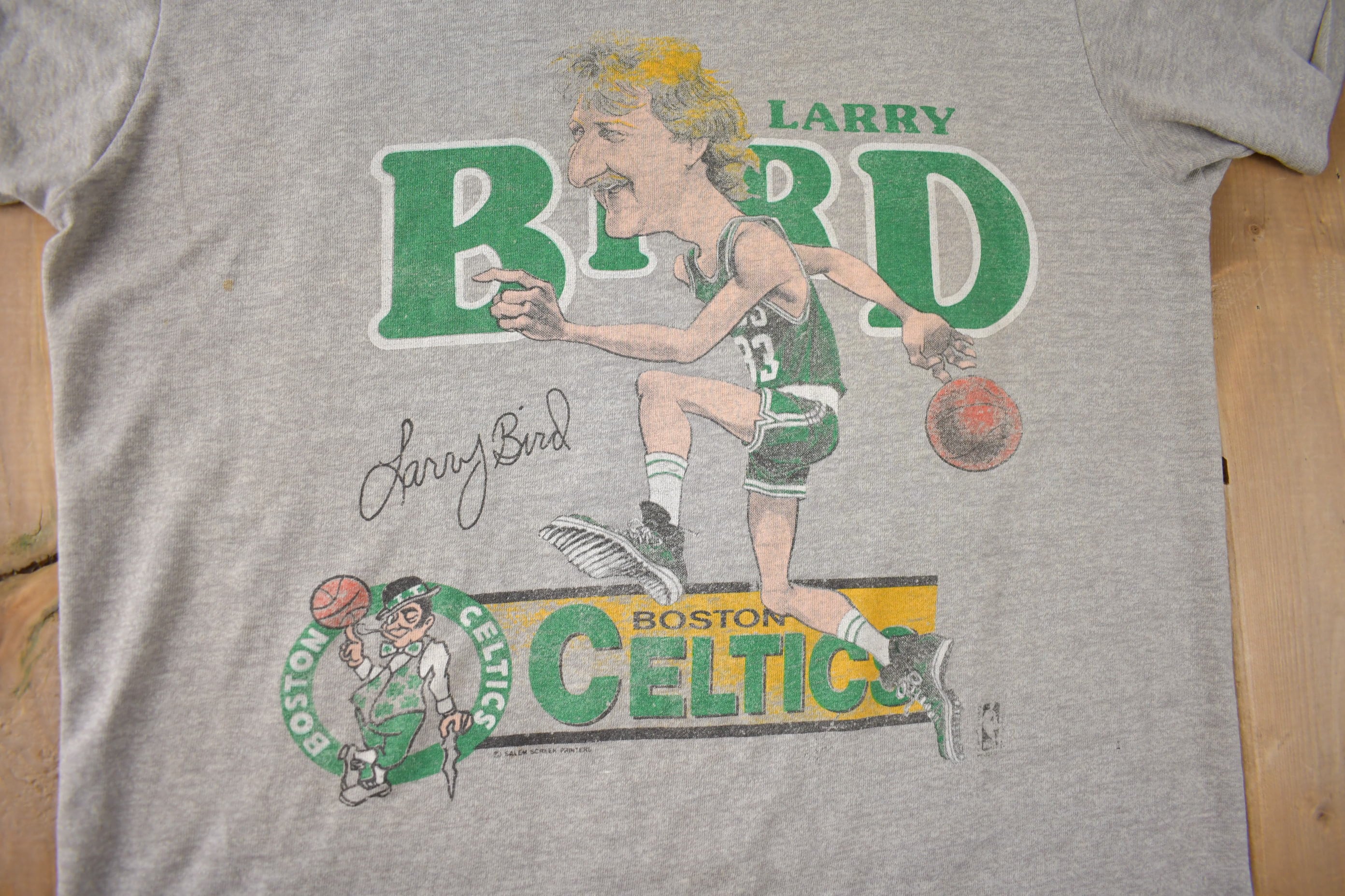 Vintage 1980s Larry Bird Boston Celtics NBA Basketball Graphic T-Shirt Made In USA