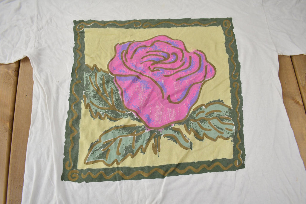 Vintage 1990s Pink Rose Single Stitch Graphic T-Shirt One Size Fits All