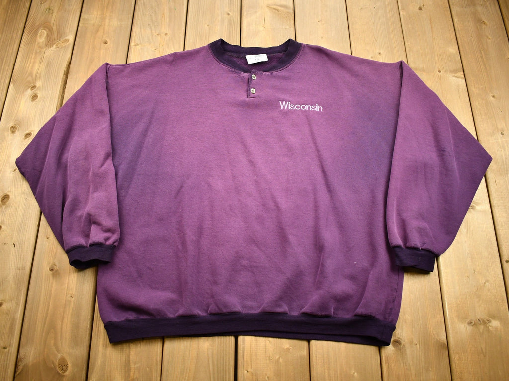 Vintage 1990s Wisconsin Embroidered Quarter Button Sweatshirt