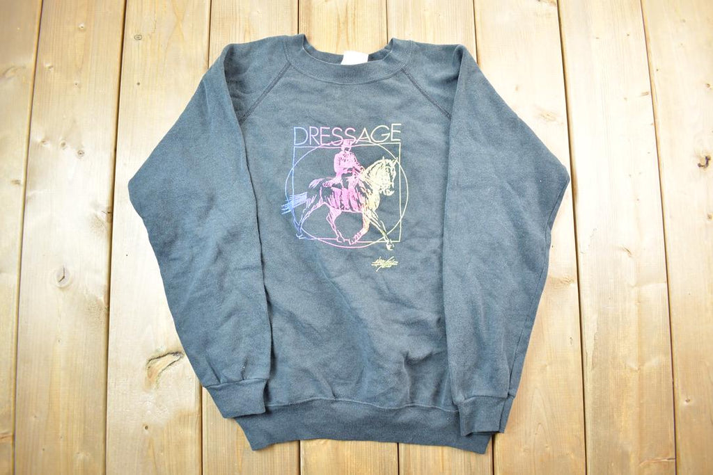 Vintage 1980s Dressage Neon Horse Rider Crewneck Sweatshirt