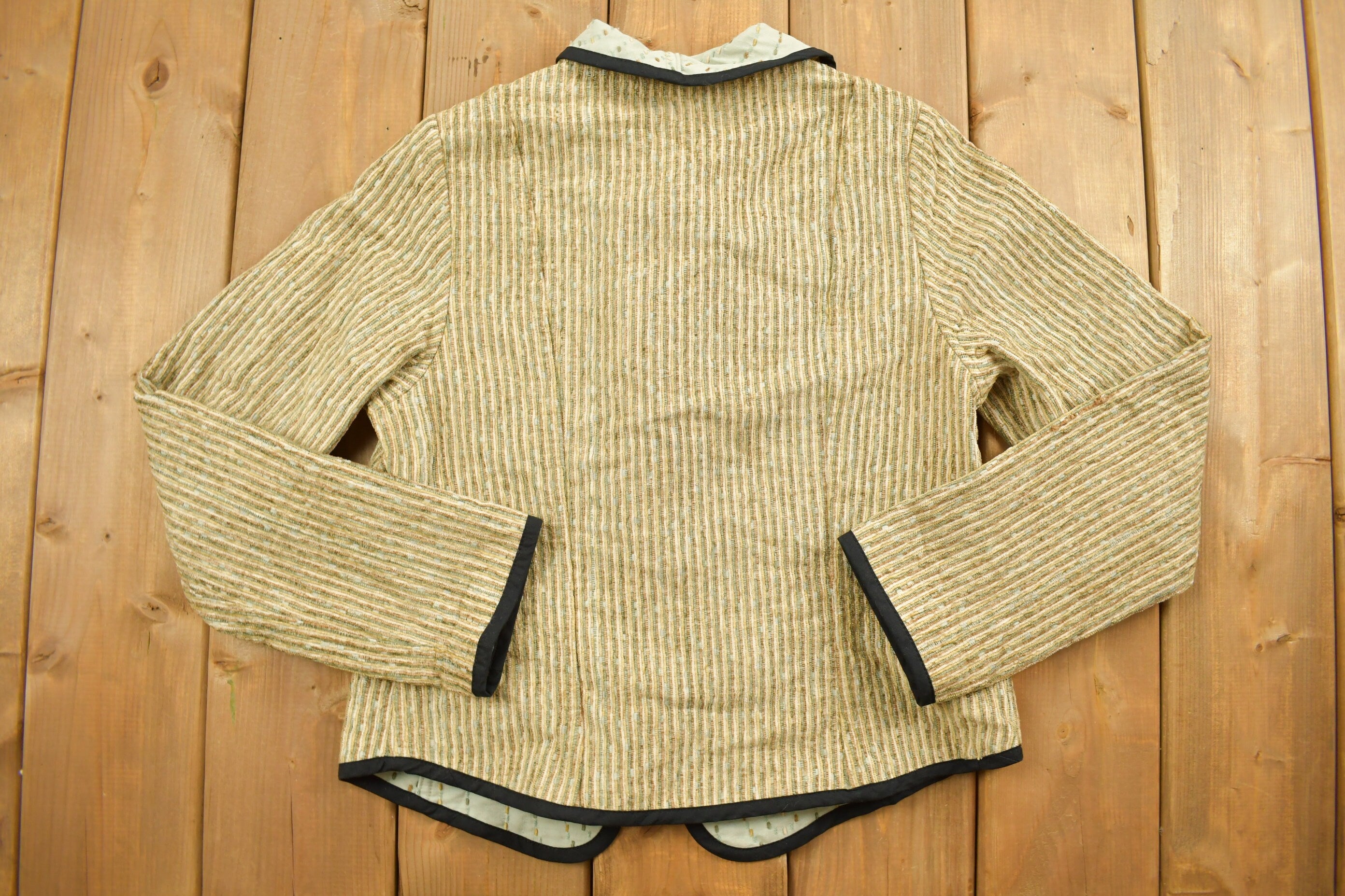Vintage 1980s Beige Knit Collared Cardigan