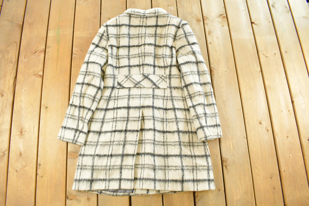 Vintage 1990s DKNY Wool Plaid Trench Coat Women's Medium
