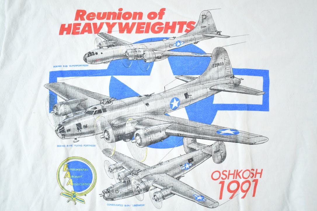 Vintage 1991 OSHKOSH Reunion Of Heavyweights Souvenir Airplane T-Shirt Men's L