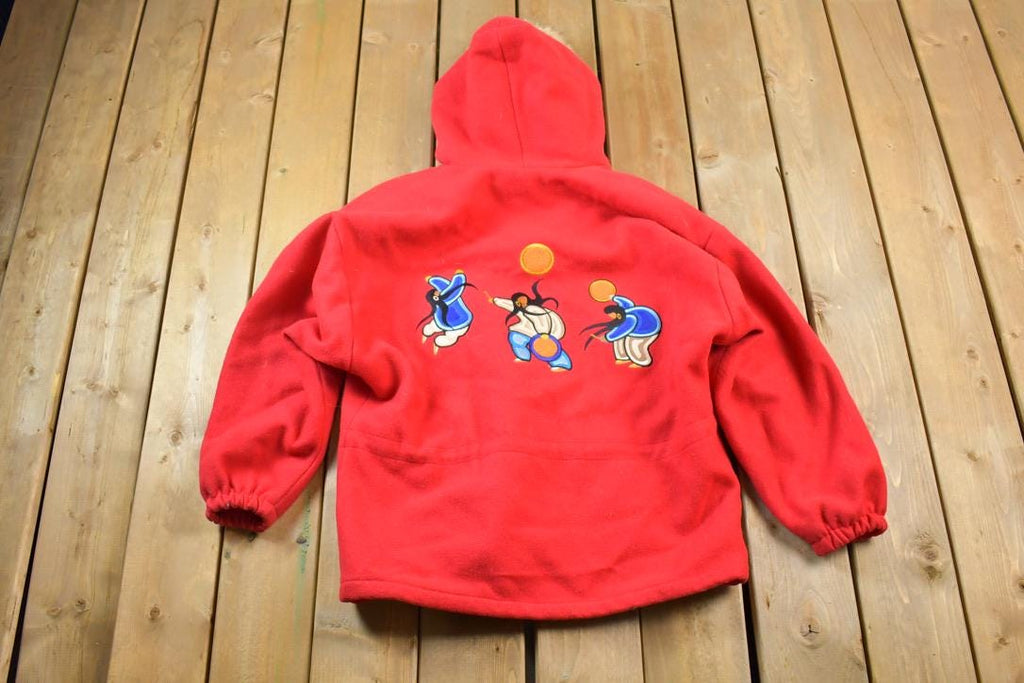 Vintage 1990s Nature Theme 100% Wool Hooded Button Up Jacket Made In Canada