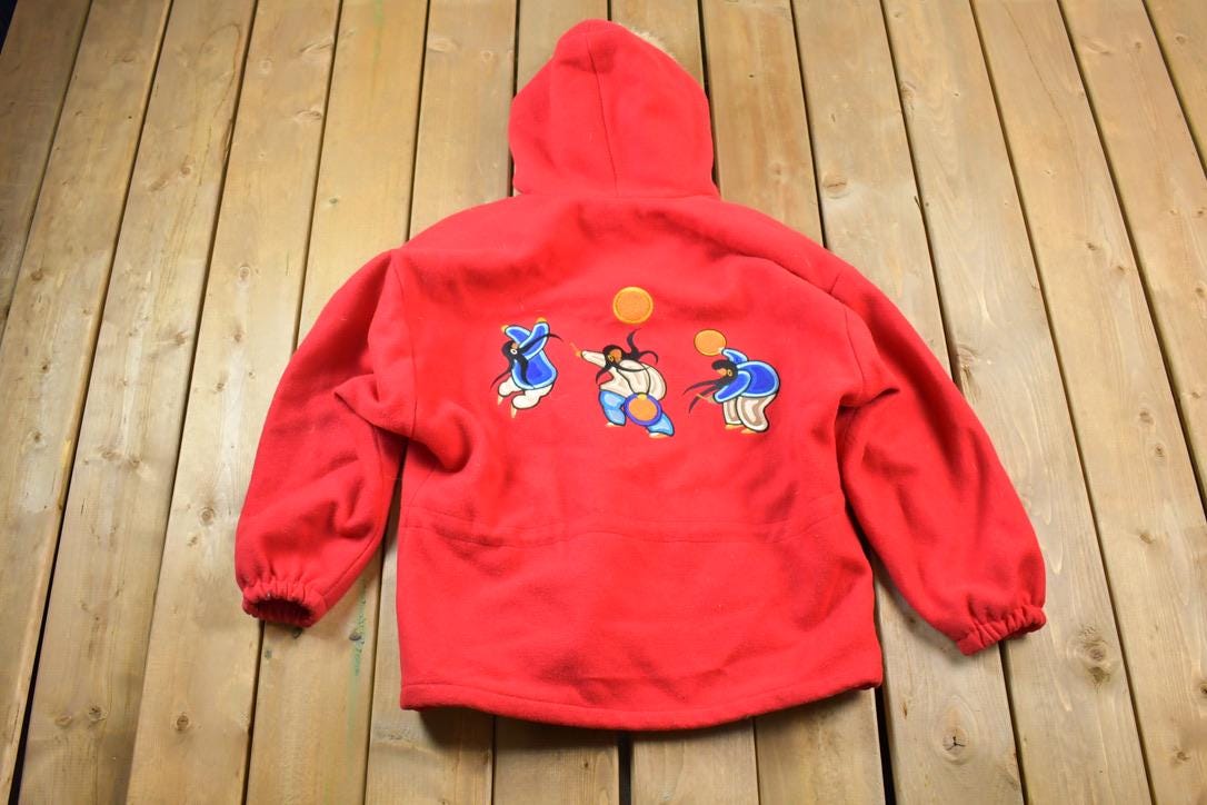 Vintage 1990s Nature Theme 100% Wool Hooded Button Up Jacket Made In Canada