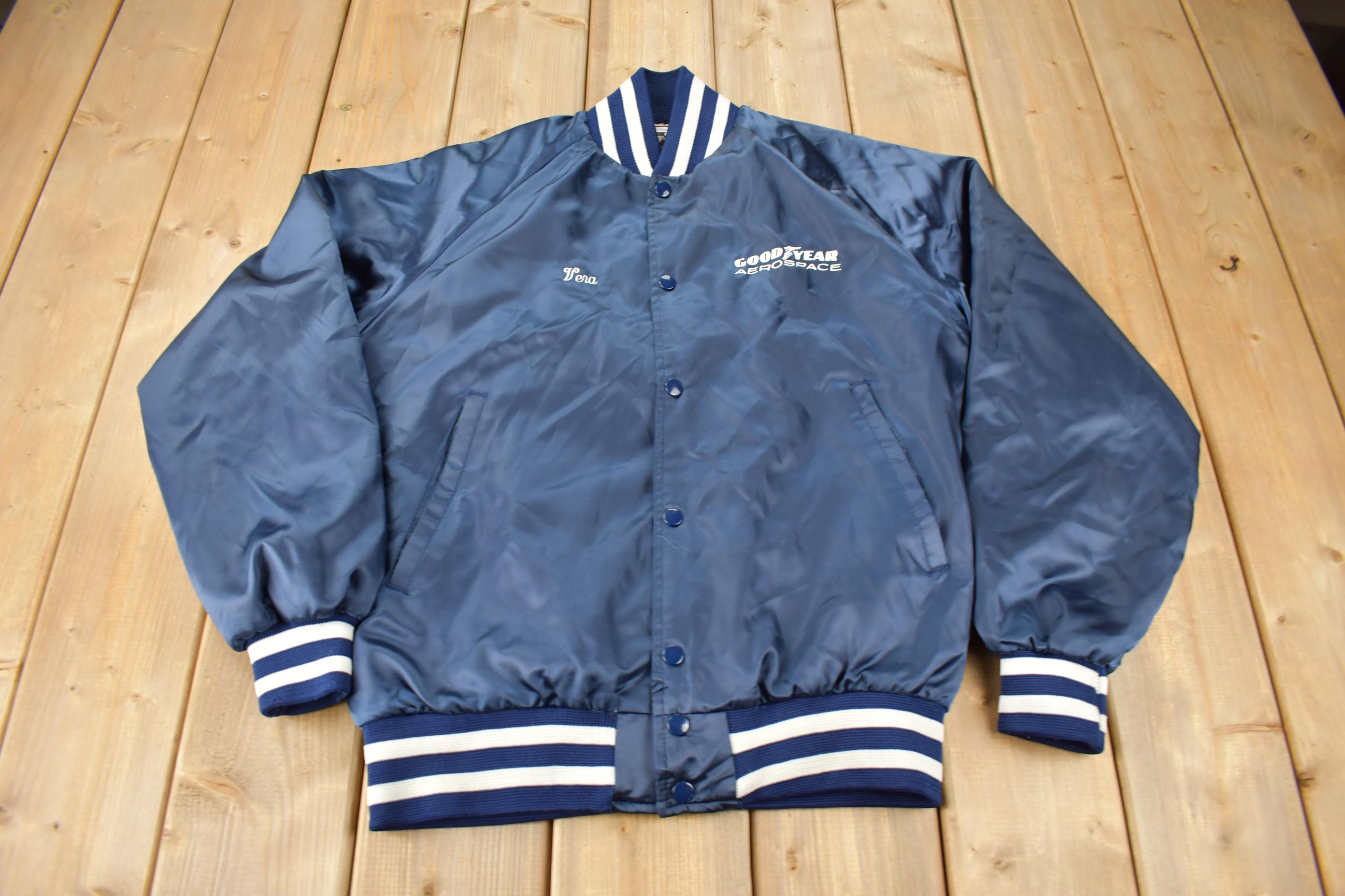 Vintage 1990s Goodyear Aero Space Snap Button Satin Jacket Made In USA