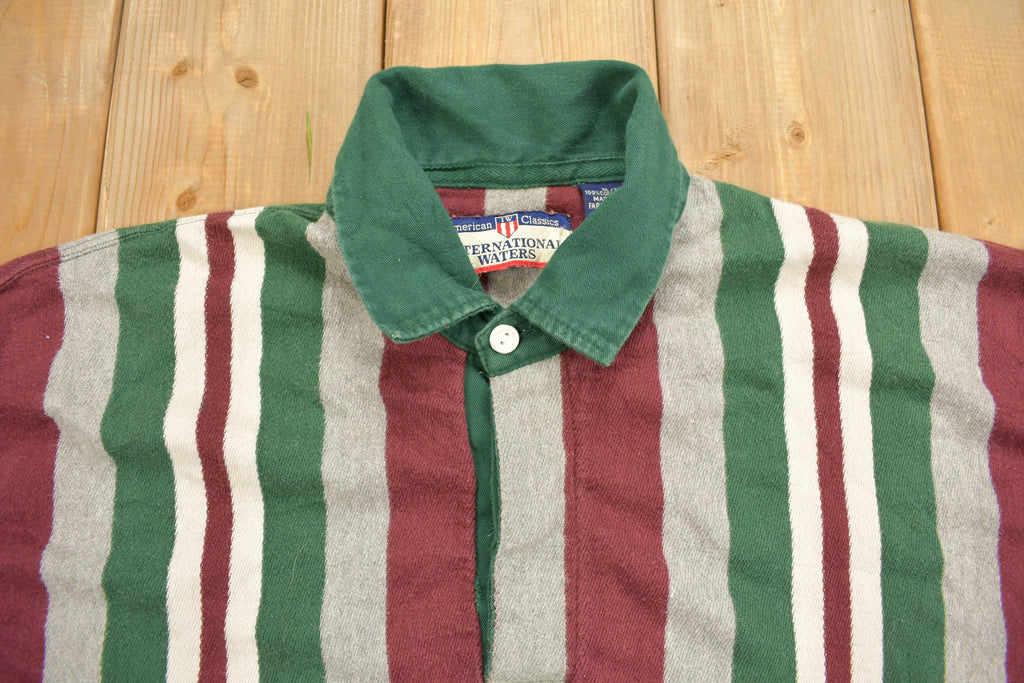 Vintage 1990s International Waters Quarter Button Striped Sweatshirt