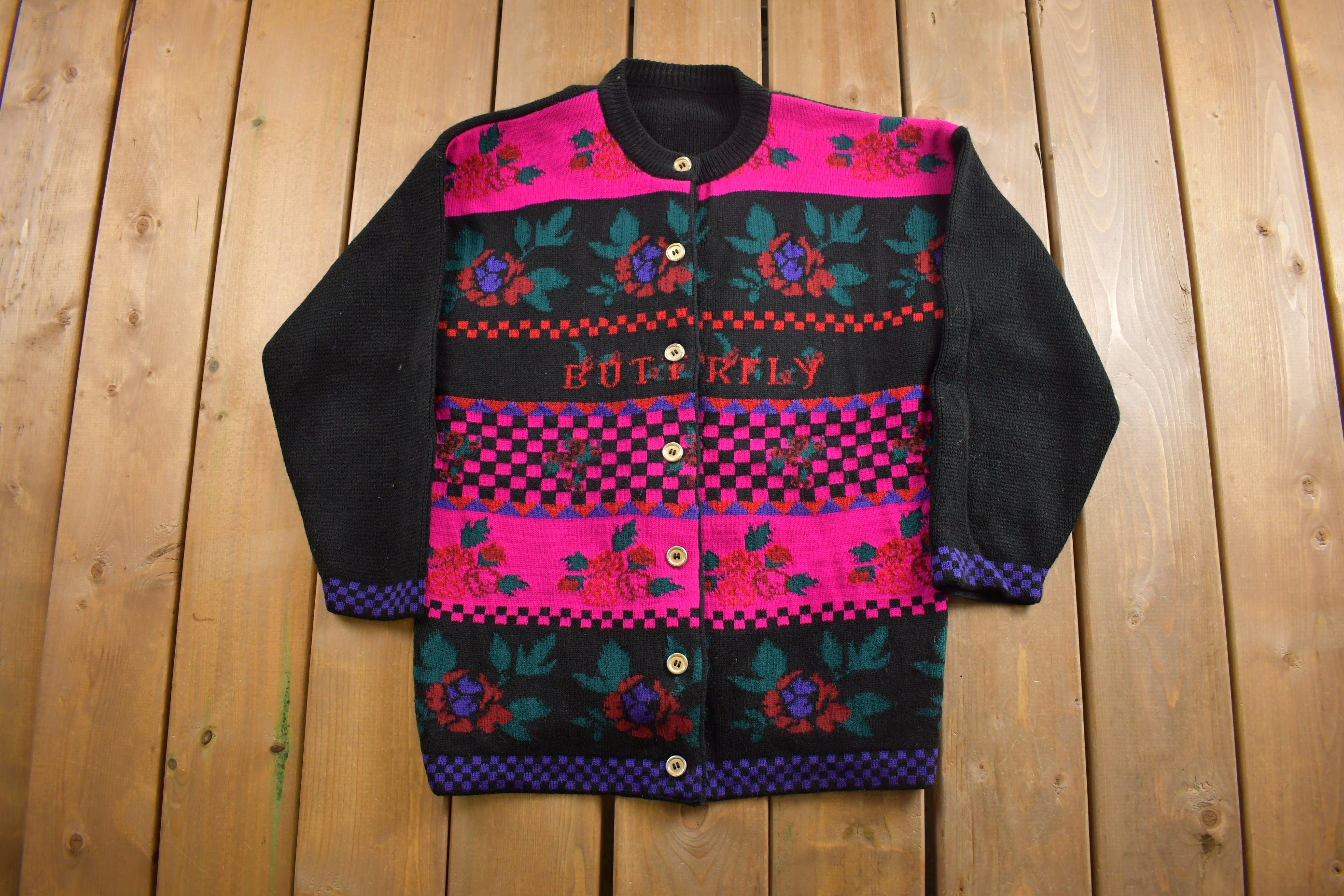Vintage 1990s Floral Pattern Cardigan Sweater