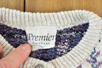 Vintage 1990s Premier Knitwear School Theme Button Up Cable Knit Sweater
