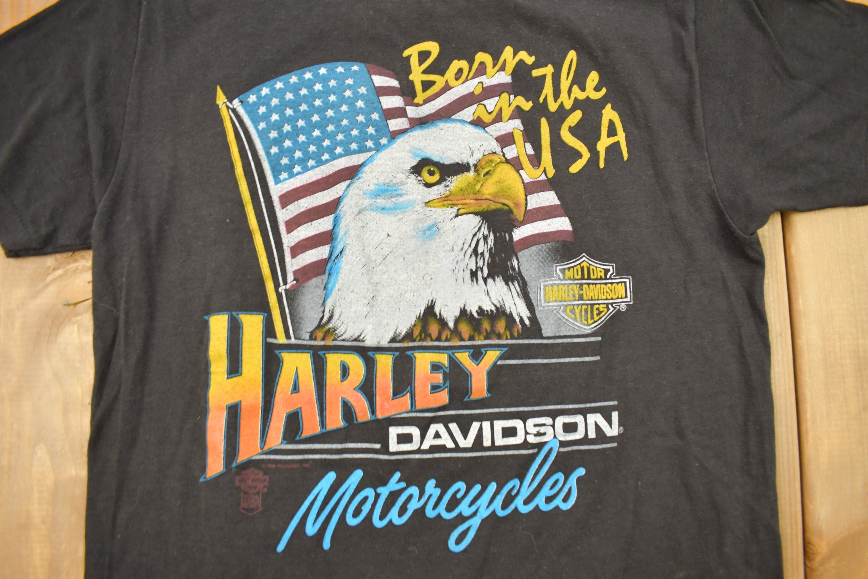 Vintage 1982 Laugerman's Harley Davidson York PA Bald Eagle Graphic T-Shirt