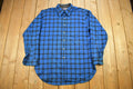 Vintage 1990s Pendleton Blue Plaid Button Up Flannel Board Shirt