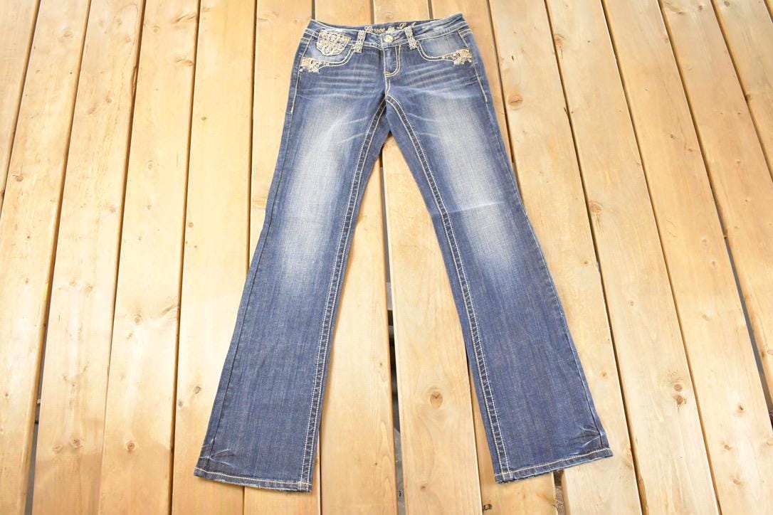 Vintage Deadstock Y2K Grace In LA Bedazzled Bootcut Low Rise Jeans Women's Size 27 x 32