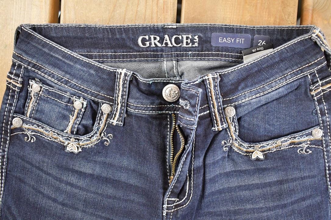 Vintage Deadstock Y2K Grace In LA Bedazzled Bootcut Low Rise Jeans Women's Size 26 x 32