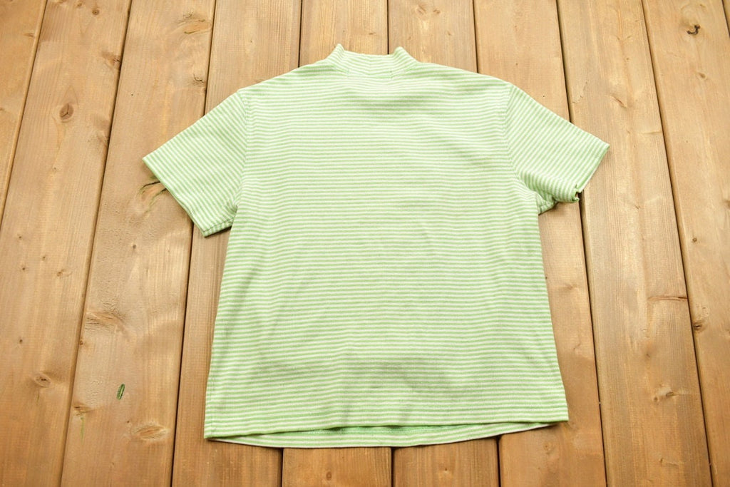 Vintage 1990s Karen Scott Crop Knit Mock Neck Short Sleeve Sweater