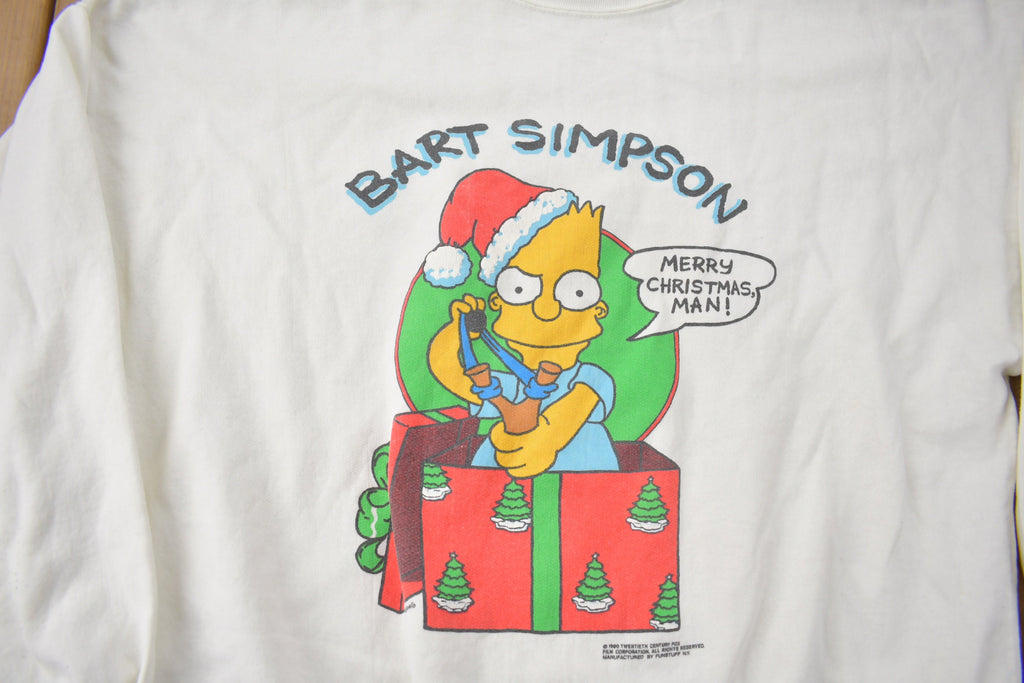 Vintage 1990 Bart Simpson Christmas Graphic Crewneck Sweatshirt /