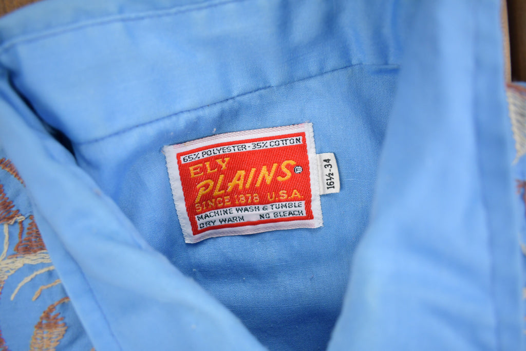 Vintage 1970s Ely Plains Embroidered Western Cowboy Style Button Up Shirt