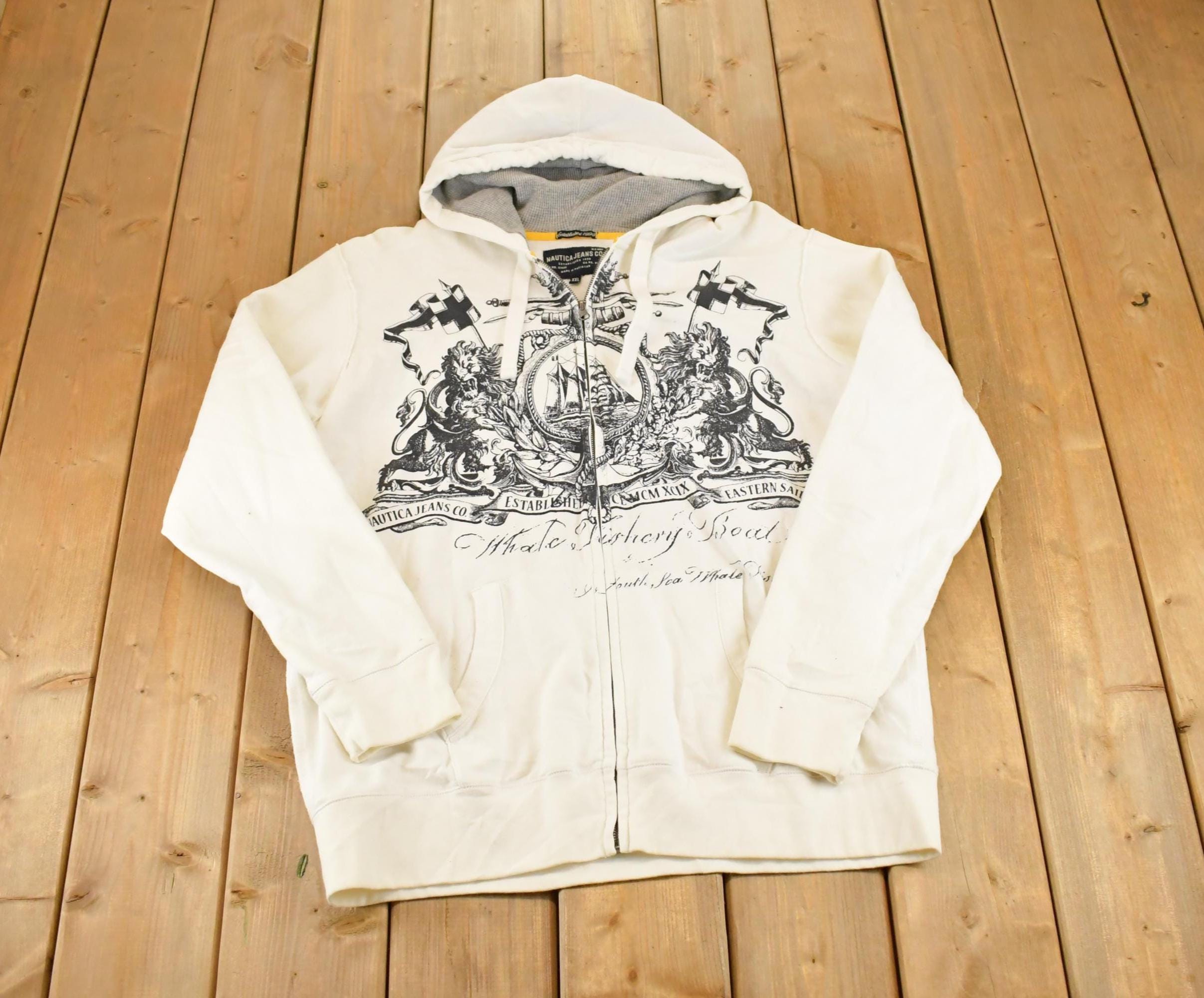 Vintage 1990s Nautica Full Zip Sailing Hoodie Souvenir Sweatshirt Sweatshirt Mens XL / 90s Boating Hoodie / Travel Vacation Sweater