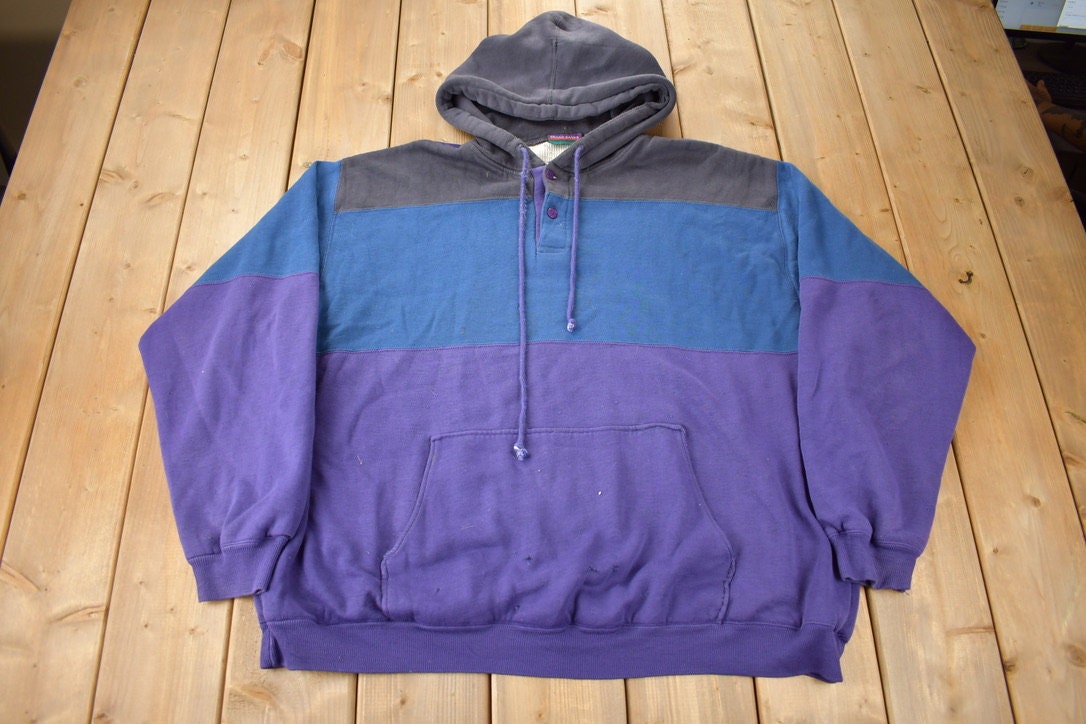 Vintage 1990s Grand Banks Performane Color Block Henley Hoodie Size 3XL