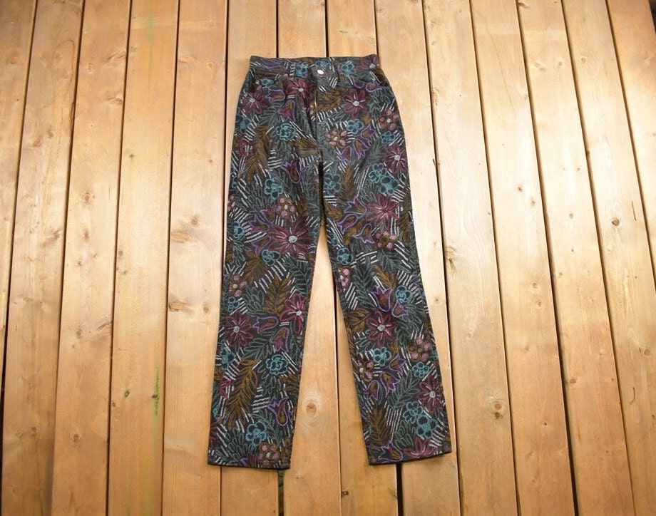 Vintage 1990s Lee Floral Corduroy Pants Size 28x31