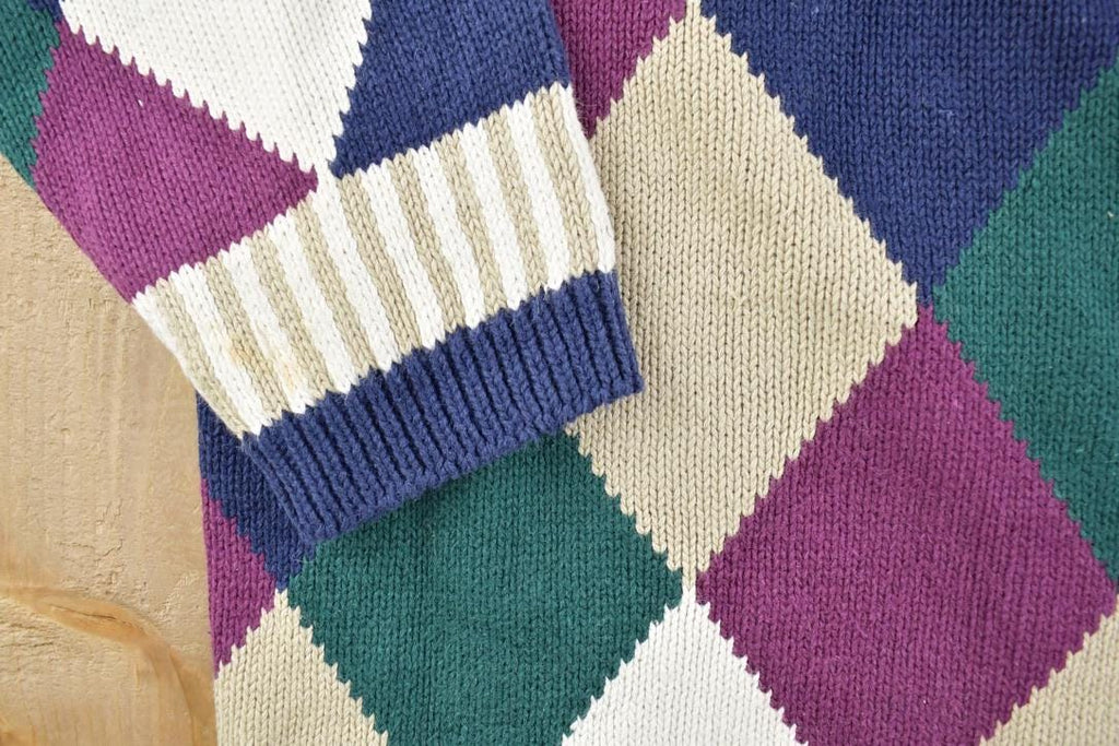 Vintage 1990s Paris Sport Club Knit Crewneck Sweater / 90s Crewneck / Abstract Pattern / Preppy Knit