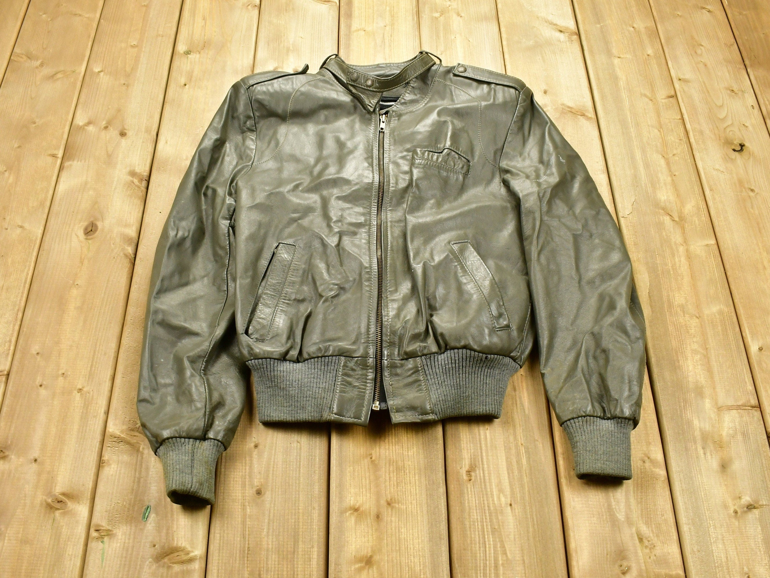Vintage 1980s Oleg Cassini Leather Biker Jacket