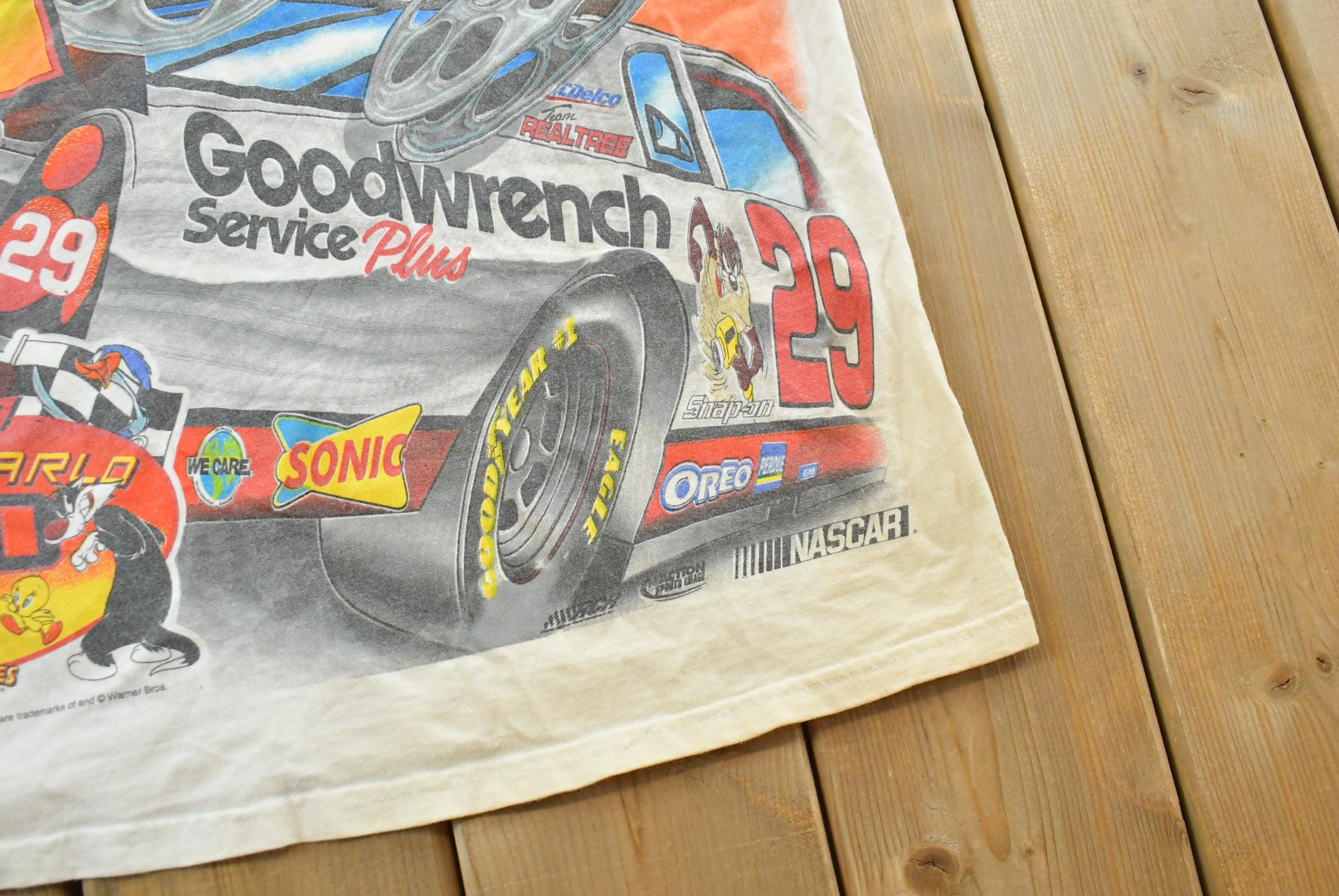 Vintage 1990s Kevin Harvick Looney Tunes All Over Print All Tuned Up NASCAR Racing T-Shirt Mens L / Racing Tee / 90s Nascar / Single Stitch