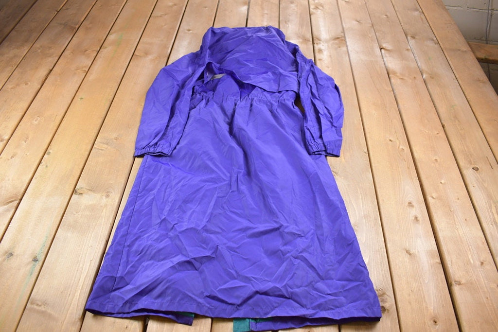 Vintage 1980s Woolrich Womens Purple Full Length Button Raincoat