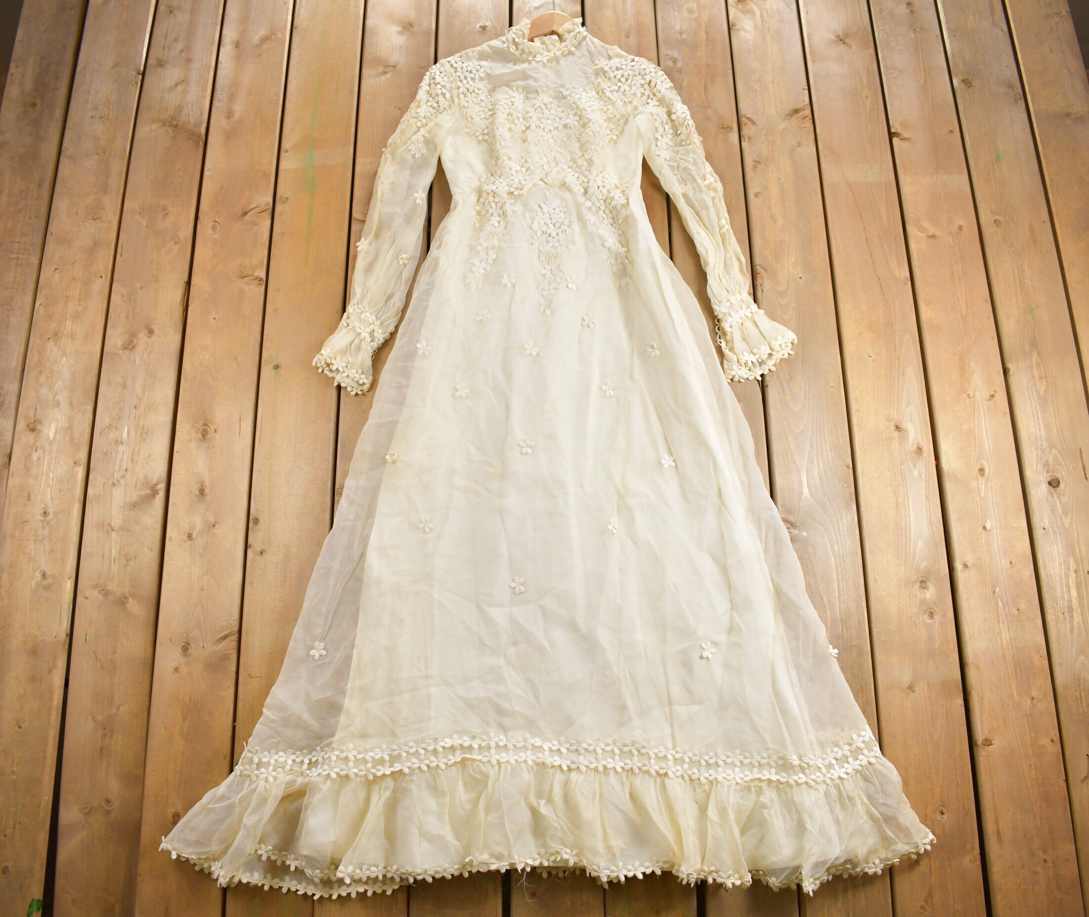 Vintage 1960s Bridal Dress  Lace Dress  Sheer Dress  True Vintage  Cottage Core  Lace Dress  Ruffle Collar  Wedding Dress