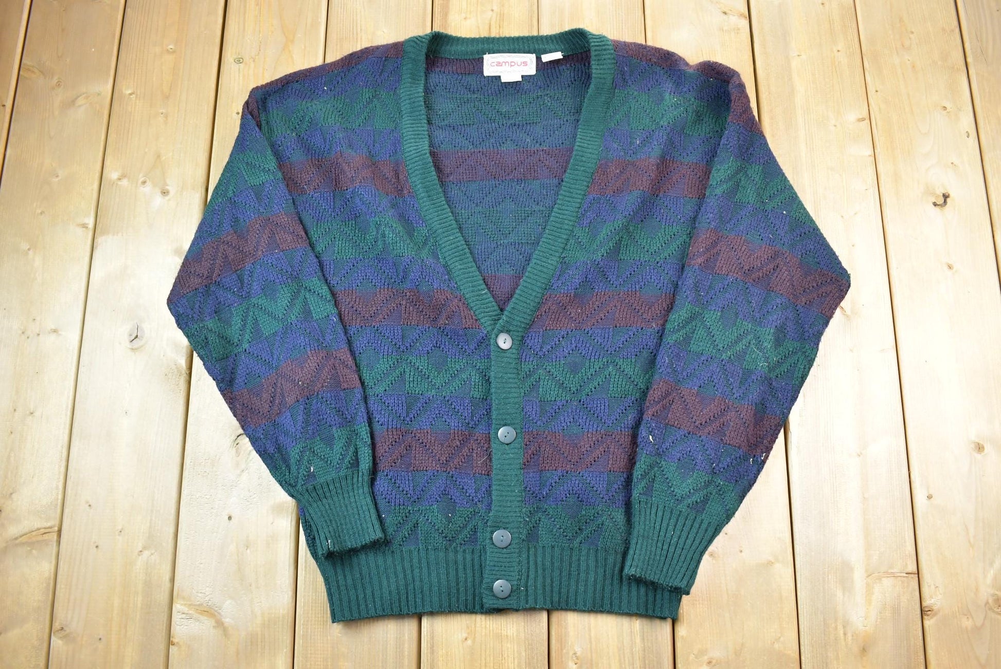 Vintage 1990s Campus Quarter Button Knit Cardigan Sweater